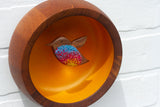 Embroidered Hummingbird in Vintage Teak Frame