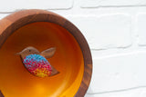 Embroidered Hummingbird in Vintage Teak Frame