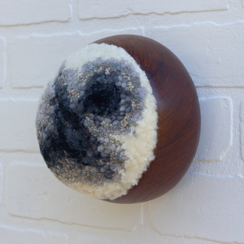 Puff Wall Sculpture in Vintage Teak Frame | Black + White