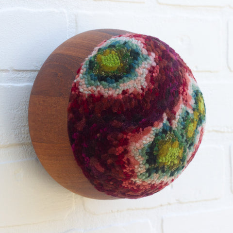 Puff Wall Sculpture in Vintage Teak Frame | Berry + Green