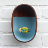 Embroidered Fish in Teak Oval Frame | Stripes + Spots