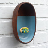 Embroidered Fish in Teak Oval Frame | Stripes + Spots