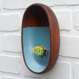 Embroidered Fish in Teak Oval Frame | Stripes + Spots