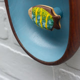 Embroidered Fish in Teak Oval Frame | Stripes + Spots