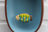 Embroidered Fish in Teak Oval Frame | Stripes + Spots