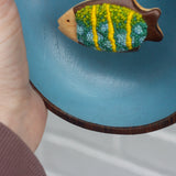 Embroidered Fish in Teak Oval Frame | Stripes + Spots