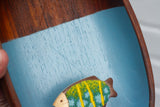 Embroidered Fish in Teak Oval Frame | Stripes + Spots