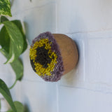 Mini Puff | Fiber Sculpture in Wood Frame - Purple, Green and Chartreuse