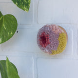 Mini Puff | Fiber Sculpture in Wood Frame - Pink, Purple and Yellow