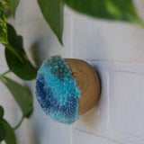 Mini Puff | Fiber Sculpture in Wood Frame - Blues and Teal