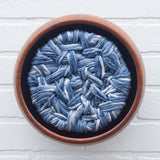 Woven Wall Sculpture in Vintage Teak Frame | Blue