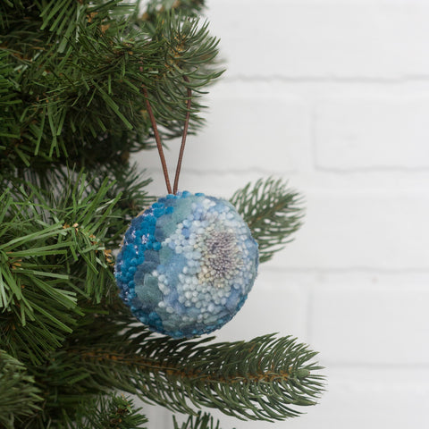 Mini Puff Ornament | Fiber Sculpture, Blue
