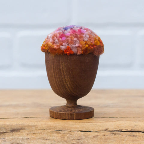 Mini Puff in Vintage Teak Egg Cup | Purple + Orange