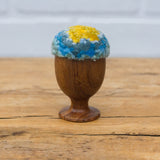 Mini Puff in Vintage Teak Egg Cup | Yellow + Blue