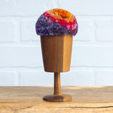 "Float" Puff in Vintage Teak Frame | Orange + Purple