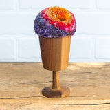 "Float" Puff in Vintage Teak Frame | Orange + Purple