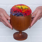 Goblet full of Rainbow | Modern Fiber Sculpture in Vintage Teak Frame