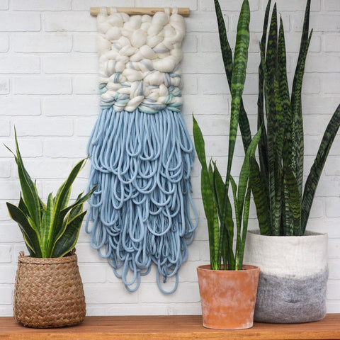 Extra Long Icy Blue Woven Wall Hanging