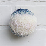 Mini Puff Fiber Sculpture | White + Blue