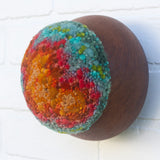 Puff Fiber Sculpture in Vintage Teak Frame | Orange + Green