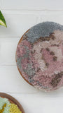 The Puff Collection | Round Teak Frame with Fiber Art in Mauve, Pink and Grey