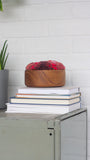 The Puff Collection | Round Teak Frame with Fiber Art in Reds and Pinks