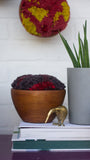 Puff Collection | Fluffy Dark Plum and Red in Vintage Teak Bowl