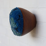 Puff Collection | Fluffy Blue FIber Art in Vintage Teak Bowl
