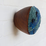 Puff Collection | Fluffy Blue FIber Art in Vintage Teak Bowl