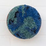 Puff Collection | Fluffy Blue FIber Art in Vintage Teak Bowl
