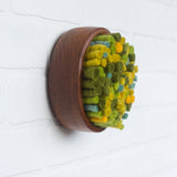 Puff Collection | Felted Wool Green Puff in Vintage Teak Bowl (1/2)