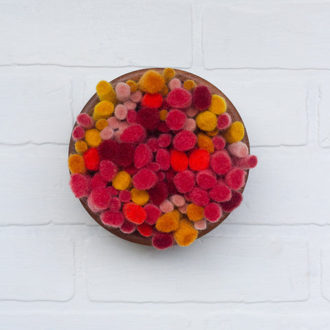 Puff Collection | Felted Guava Fiber Art in Vintage Teak Bowl (1/2)