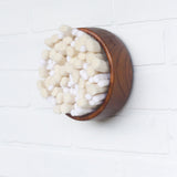 Puff Collection | White Felted Wool Fiber Art in Vintage Teak Bowl (2/2)