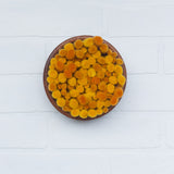 Puff Collection | Felted Mustard Fiber Art in Vintage Teak Bowl
