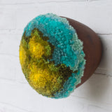 Puff Fiber Sculpture in Teak Frame | Yellow + Turquoise