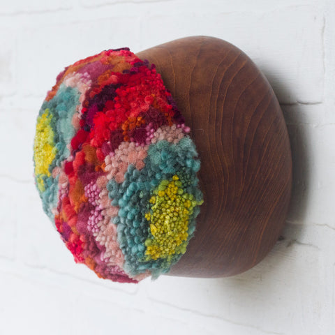 Puff Fiber Sculpture in Teak Frame | Rainbow