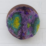 Puff Fiber Sculpture in Teak Frame | Purple + Green