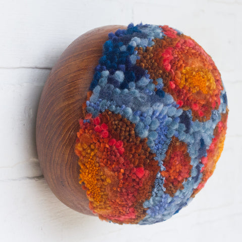 Puff Fiber Sculpture in Teak Frame | Orange + Blue