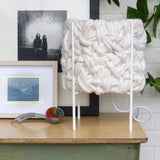 Handwoven All White Table Lamp in Modern Metal Frame