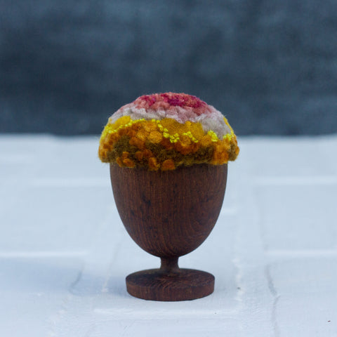 Mini Puff in Vintage Teak Egg Cup | Pink + Yellow