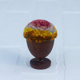 Mini Puff in Vintage Teak Egg Cup | Pink + Yellow