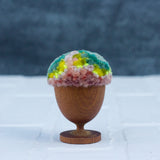 Mini Puff in Vintage Teak Egg Cup | Aqua, Neon + Pink
