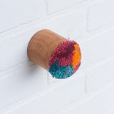Mini Puff | Pink, Orange and Teal | Fiber Sculpture in Wood Frame