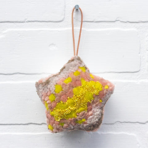 Pink + Chartreuse Star Puff | Ornament or Everyday Art