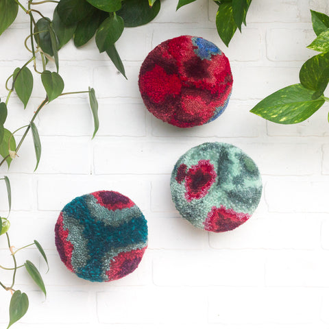 Puff Trio | Vintage Rosewood Bowl Puffs in Berry + Seafoam + Green