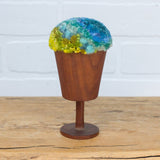 Puff Sculpture in Vintage Teak Goblet |  Blue + Neon