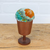 Puff Sculpture in Vintage Teak Goblet | Orange + Mint