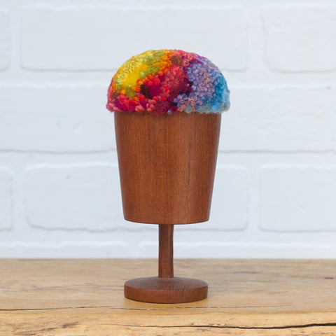 Puff Sculpture in Vintage Teak Goblet | Rainbow