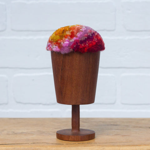 Puff Sculpture in Vintage Teak Goblet | Orange + Berry