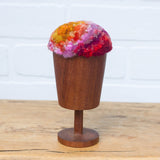 Puff Sculpture in Vintage Teak Goblet | Orange + Berry